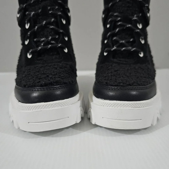 Sorel Brex Cozy Heel Boot Womens 10 Black Sea Salt White Lace Up Waterproof - Picture 7 of 15